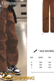 Yipinpay Pockets Cargo Pants Women Straight Loose Wide Leg Mom Jeans Vintage 90S Aesthetic Low Waist Streetwear Baggy Denim Trousers