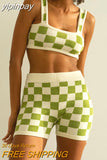 yipinpay 2023 Summer Knitted Print Sports Shorts Suit Tracksuit Women Sexy Beach Outfits Strap Top High Waist Shorts Two Piece Set