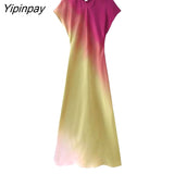 Yipinpay Women New Fashion Tie-Dyed Long Dresses 2023 Spring Summer Elegant Sleeveless Folds Sweet Vestidos High Street Outwear