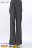 Yipinpay Spring Summer Office Trousers Ladies Work Long Pants Women Gray Fashion Pocket Pants Zipper Button Trousers Female
