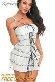 Yipinpay Fashion Women Sling Dress Spaghetti Straps Lacing Pleated See-Through Summer Mini Dress For Club Party Street Style S M L