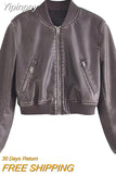 Yipinpay Fashion PU Jackets for Women 2023 Winter Bomber Jackets Coats Female Chic Casual Coat Ladies with Pocket New Outerwears