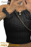Yipinpay Autumn Ladies Sexy Camisole Crop Tops Girls Solid Color Tie Up Slim Sleeveless Base Shirt Midriff-baring Knitted Tops
