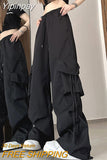 Yipinpay Quality Cargo Pants For Women Korean Fashion Casual Pockets Baggy Trousers Baggy Wide Leg Pant Streetwear Sweatpants Female