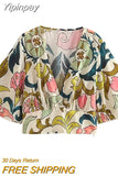Yipinpay Print Crop Top Women Short Sleeve Blouses Summer 2023 Woman Fashion Streetwear Cropped Blouse For Women Boho Vintage Blouse