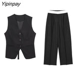 Yipinpay Women Fashion Spring Blazer Vest Pants Sets 2023 Casual Short Single Breasted Top Elastic Waist Zipper Pants Outwear