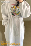 Yipinpay Printed Grey Cute Cartoon Dress Vestidos De Mujer Autumn New 2023 Y2k Dress Robe Femme Maxi Dresses Hoodies