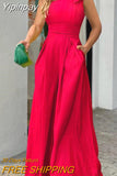 Yipinpay Woman Long Jumpsuits Elegant One Shoulder Sleeveless Wide Leg Jumpsuit New Fashion Casual One Pieces Female Clothes Outfits