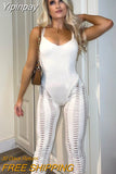 Yipinpay Knitted Sleeveless Jumpsuit Women Rompers Elegant Hollow Out Bodycon Jumpsuits Femme Summer One Piece Club Party Overalls