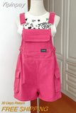 Yipinpay Fashion Women Shorts Jumpsuits And Rompers High Quality Solid Plus Size Woman Strap Rose Red Jeans Overalls Shorts Female