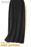 Yipinpay Winter Cashmere Knitted long skirts for women y2k fashion Mid-Length High Waist A-line Skirts Female Wool Bottoms 2023