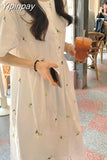 Yipinpay flower embroidery midi dress women summer 2023 casual loose robe cotton Korean dresses