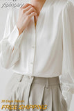 yipinpay Elegant Luxury White Shirts Women Plain Buttons French Loose Casual Loose Tops Female Blouses V-neck Korean Blusas