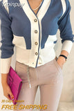 Yipinpay Neck Contrast Y2k Clothes 2023 Sweaters for Women Pull Sueter Lazy Retro Casual Knitted Cardigan Black Jacket Crop