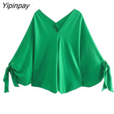 Yipinpay Women's Suit Batwing Sleeve Blouse With High Wasit Pants 2 piece Sets 2023 Womens Outfits Loose Elegant Office Ladies Sets