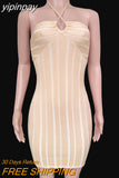 yipinpay Wrap Short Knitted Y2K Halter Sexy Backless Dresses For Women 2023 Summer Holiday Party Fashion Bodycon Dress Robes
