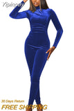 Yipinpay Women's Jumpsuit Spring New Fashion High Collar Long Sleeve High Waist Pants Women Office Elegant Commuting Slim Jumpsuit