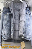 Yipinpay Spring Winter Women's Denim Jacket Bomber with Fur Collar Female Cold Coat Thick Warm Korean Chic Vintage Aviator Jackets