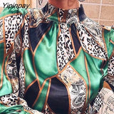 Yipinpay Women Fashion Elegant All Over Print Long Puff Sleeves Basic Lace Up Formal Blouses Tops