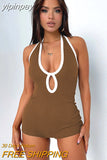 yipinpay Sleeveless Halter Women Knitted Ribber Hollow Out One Pieces Y2K Rompers Playsuit Sexy Summer Sport Club 2023 Bodysuit