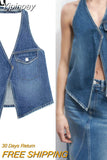 Yipinpay Blue Denim Top Female Halter Backless Crop Top Women Asymmetric Off Shoulder Tops For Women Sleeveless Summer Sexy Tops