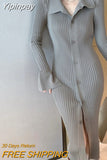 Yipinpay Autumer Winter Knit Casual Long Sleeve Button Elegant Chic POLO Collar Slim Sweater Dress for Women Vintage Korean Fashion