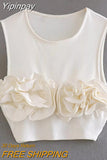 Yipinpay Flower Crop Top Women Off White Tank Top Female Sleeveless Summer Sexy Tops Woman Fashion Y2k Streetwear Going Out Tops