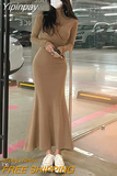 Yipinpay Hip Stretch Khaki Half Turtleneck Mermaid Dress Women Bodycon Vestido Feminino Wild Autumn Bottom Black Knit High Waist