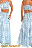 Yipinpay Boho Floral Print Two-Piece Suits Sling Bandeau Crop Tube Tops+High Waist Beach Long Skirts Women Holiday Beach Outfit