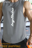 Yipinpay Men Fashion Sports Vest Letter Print Round Neck Wide Shoulder Sleeveless Tank Tops Quick-Drying Breathable Basketball T-Shirts
