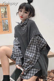 Yipinpay Spring Women vest Knitted Vintage fashion Loose Oversize V-neck pullovers Vest Match Plaid shirt Korean style female top