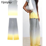Yipinpay Summer Women Fashion Tie-Dyed Blouse Pants Sets 2023 Thin Casual Sleeveless Shirt Tops High Strecth Long Pants Outwear