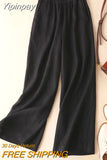 Yipinpay Summer Cotton Linen Women's Wide Leg Pants High Waist Solid Woman Capris Pants Saggy Casual Loose Oversize Flared Trousers