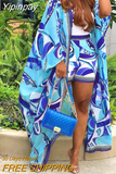 Yipinpay Print Batwing Sleeve Cardigan & Shorts Set women summer 2023 new fashion