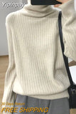 Yipinpay Turtlenck Sweater Women Vertical Pit Stripe Long Sleeve Winter Warm Knitted Pullover Elegant Soft Basic Female Jumper