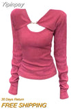 Yipinpay Color Suit Slim Casual Short Vest + Long Sleeve Crop Tops Korean Fashion Knitted Clothing 2 Piece Set Woman 2023 Spring