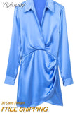 Yipinpay 2023 Satin Shirt Dress Woman Multicolor Short Dresses For Women Long Sleeve Mini Dress Elegant Casual Women's Dresses