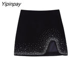 Yipinpay Women Fashion Velvet Mini Skirt 2023 Spring Autumn Sexy Solid High Waist Vintage Skirt Casual Streetwear