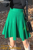 yipinpay 2023 Autumn Winter Short Pleated Knitted Skirts Women Kawaii High Waist Mini A-line Skirt Girls Slim Elegant Faldas