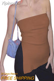 Yipinpay Women Knitted Tube Top Strapless Backless Irregular Slit Solid Color Summer Ladies Stretchy Vest for Club Party