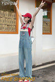 Yipinpay Purple Retro Overalls Baggy Jeans For Women's Fashion Summer Casual Female Romper Jumpsuit Denim Trousers Loose Pants Korean