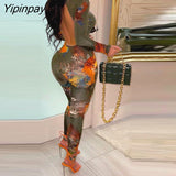 Yipinpay Women Casual Abstract Print Round Neck Bodycon Backless Skinny Jumpsuit Sexy Jumpsuit