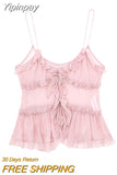 Yipinpay Black Ruffle Tank Top Female Sexy See Through Tops Woman Backless Sleeveless Transparent Top Women Streetwear Summer Tops 0407