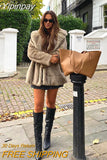 Yipinpay Thick Warm Fur Coat Women Elegant Turndown Collar Long Sleeve Short Coats Female Fashion Pockets Streetwear Outwear