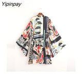 Yipinpay Women Shirts +Trousers Suit Kimono Style Summer Full Printed X-Long Drawstring Blouse Set Female Pants Casual Clothes