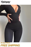 Yipinpay Women Solid Deep V Neck Design Bodycon Skinny Jumpsuit Sexy Dancing Jumpsuit