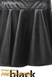 Yipinpay Women Faux Leather Vintage Skirts Elastic High Waist Skater Flared Pleated Stretch Mini Skirt