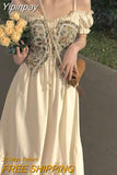 Yipinpay Color Fairy 2 Piece Dress Set Woman Elegant 2023 Summer Short Sleeve French Vintage Dress Party Korean Fashion Midi Dress