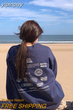 yipinpay Wind White Crew Baggy Sweatshirt Women Spring Autumn Fashion Letter Printing Vintage High Street Long Sleeves Pullover TOP