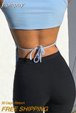 yipinpay Women Y2K Lace Up Backless Tank Top Solid Knitted T-shirts Tops Sexy Crop Top Night Club Outfits 2023 Streetwear Basic Tanks